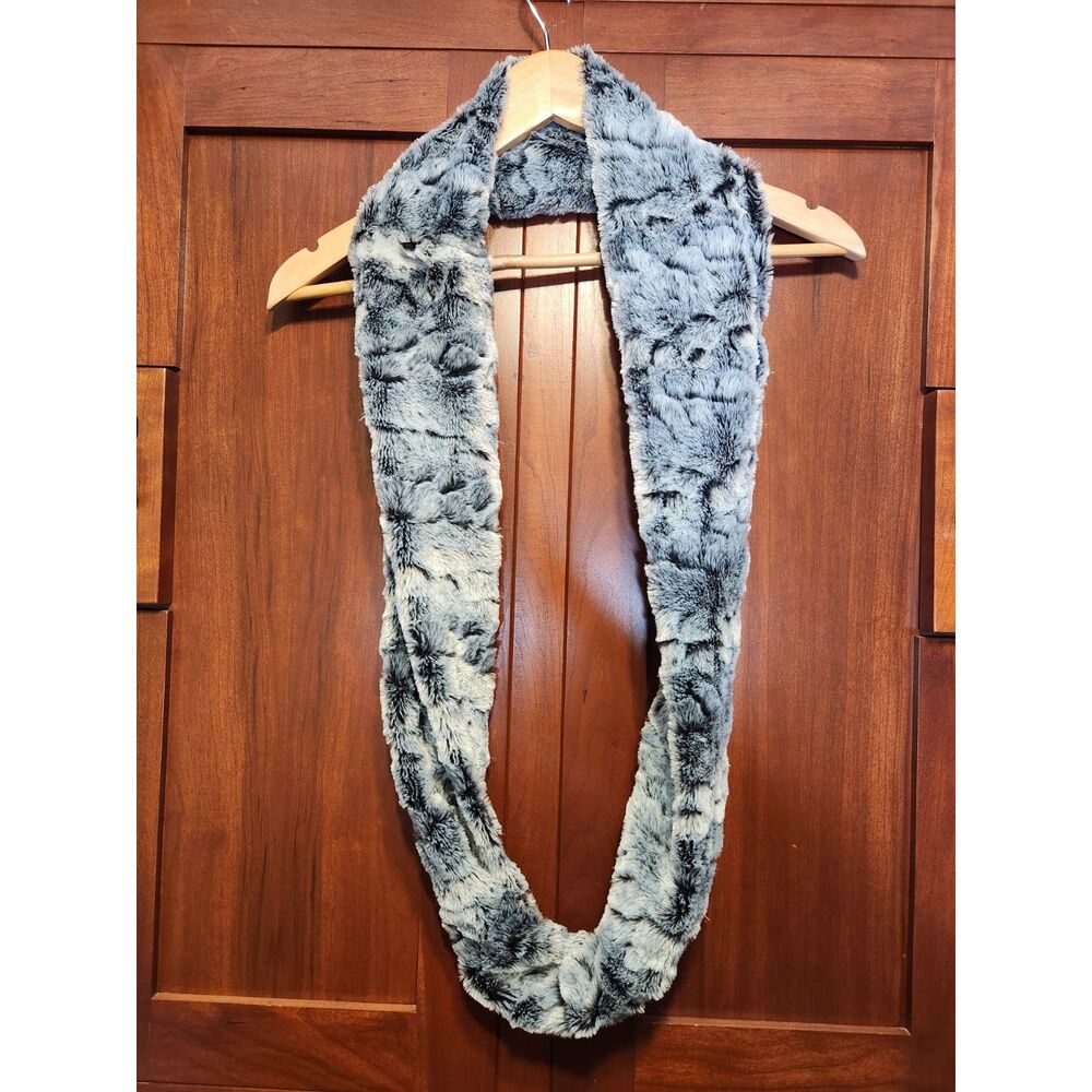 Grey, White, and Black Faux Fur Infinity Scarf Unisex